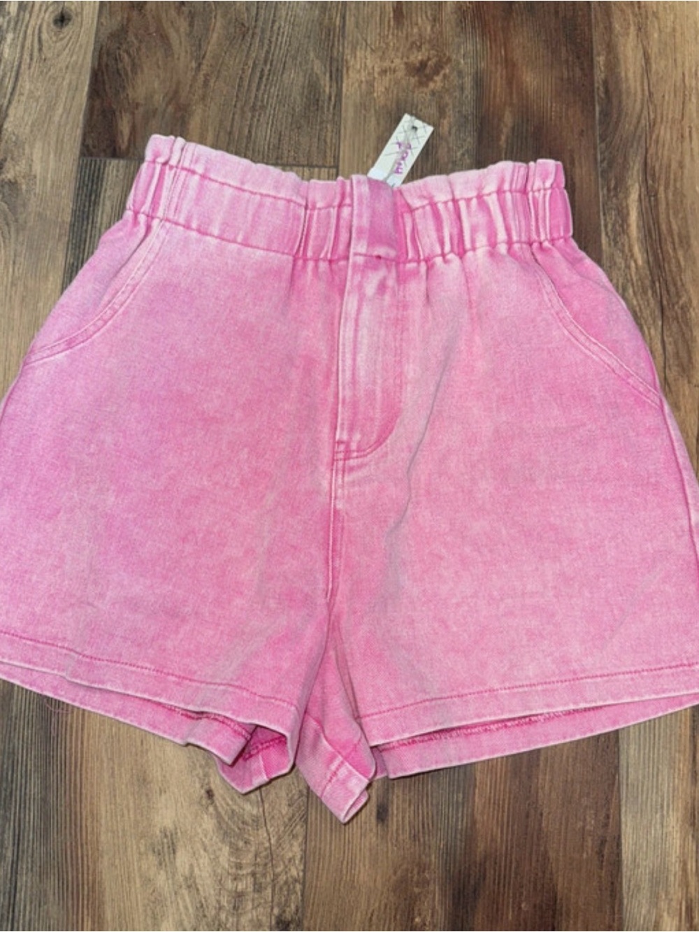 She + Sky Pink High-Waist Washed Shorts
